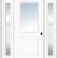 MMI 1/2 LITE 1 PANEL 3'0" X 6'8" FIBERGLASS SMOOTH EXTERIOR PREHUNG DOOR WITH 2 FULL LITE SDL GRILLES GLASS SIDELIGHTS 682