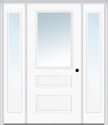 MMI 1/2 LITE HORIZONTAL 2 PANEL 3'0" X 6'8" FIBERGLASS SMOOTH CLEAR GLASS EXTERIOR PREHUNG DOOR WITH 2 FULL LITE CLEAR GLASS SIDELIGHTS 631