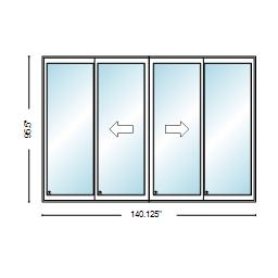 PELLA LIFESTYLE SERIES CONTEMPORARY 4 PANEL OXXO 140.125" X 95.5" ADVANCED LOW-E INSULATING TEMPERED ARGON FILL GLASS ASSEMBLED SLIDING/GLIDING PATIO DOOR GRILLES/SCREEN OPTIONS