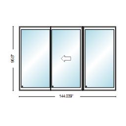 PELLA LIFESTYLE SERIES CONTEMPORARY 3 PANEL OXO 144" X 95.5" ADVANCED LOW-E INSULATING TEMPERED ARGON FILL GLASS ASSEMBLED SLIDING/GLIDING PATIO DOOR GRILLES/SCREEN OPTIONS