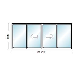 PELLA LIFESTYLE SERIES CONTEMPORARY 4 PANEL OXXO 188.125" X 81.5" ADVANCED LOW-E INSULATING TEMPERED ARGON FILL GLASS ASSEMBLED SLIDING/GLIDING PATIO DOOR GRILLES/SCREEN OPTIONS