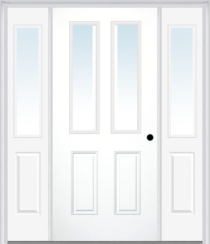 MMI 2-1/2 LITE 2 PANEL 3'0" X 6'8" FIBERGLASS SMOOTH EXTERIOR PREHUNG DOOR WITH 2 HALF LITE CLEAR GLASS SIDELIGHTS 62