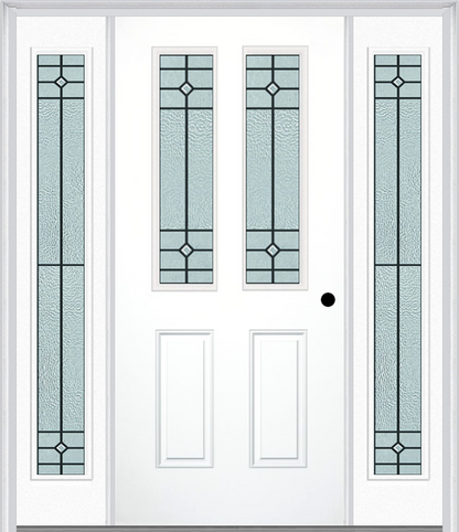 MMI 2-1/2 LITE 2 PANEL 6'8" FIBERGLASS SMOOTH BEAUFORT PATINA EXTERIOR PREHUNG DOOR WITH 2 FULL LITE BEAUFORT PATINA DECORATIVE GLASS SIDELIGHTS 692