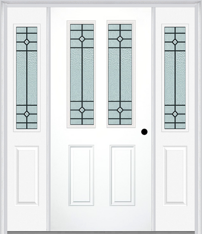 MMI 2-1/2 LITE 2 PANEL 6'8" FIBERGLASS SMOOTH BEAUFORT PATINA EXTERIOR PREHUNG DOOR WITH 2 HALF LITE BEAUFORT PATINA DECORATIVE GLASS SIDELIGHTS 692