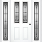 MMI 2-1/2 LITE 2 PANEL 6'8" FIBERGLASS SMOOTH CHATEAU WROUGHT IRON EXTERIOR PREHUNG DOOR WITH 2 FULL LITE CHATEAU WROUGHT IRON DECORATIVE GLASS SIDELIGHTS 692