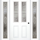 MMI 2-1/2 LITE 2 PANEL 6'8" FIBERGLASS SMOOTH EXPRESSIONS SATIN NICKEL EXTERIOR PREHUNG DOOR WITH 2 FULL LITE EXPRESSIONS SATIN NICKEL DECORATIVE GLASS SIDELIGHTS 692