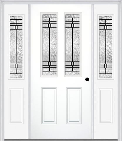 MMI 2-1/2 LITE 2 PANEL 6'8" FIBERGLASS SMOOTH PEMBROOK PATINA EXTERIOR PREHUNG DOOR WITH 2 HALF LITE PEMBROOK PATINA DECORATIVE GLASS SIDELIGHTS 692