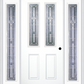 MMI 2-1/2 LITE 2 PANEL 6'8" FIBERGLASS SMOOTH RADIANT HUES NICKEL EXTERIOR PREHUNG DOOR WITH 2 FULL LITE RADIANT HUES NICKEL DECORATIVE GLASS SIDELIGHTS 692