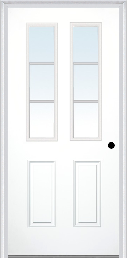 MMI 2½ LITE 2 PANEL 6'8" BUILDERS CLASSIC WHITE GRILLES BETWEEN GLASS FINGER JOINTED PRIMED EXTERIOR PREHUNG DOOR 692 GBG