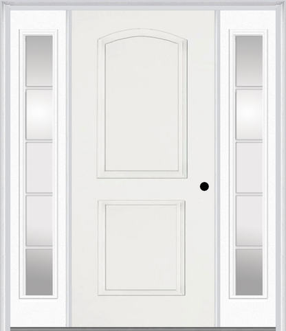 MMI 2 PANEL ARCH 3'0" X 6'8" FIBERGLASS SMOOTH EXTERIOR PREHUNG DOOR WITH 2 FULL LITE SDL GRILLES GLASS SIDELIGHTS 22