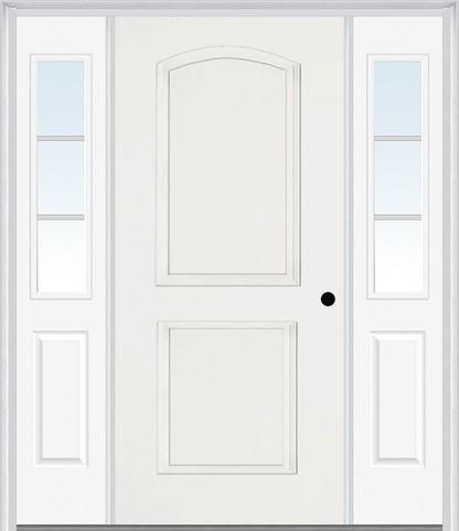 MMI 2 PANEL ARCH 3'0" X 6'8" FIBERGLASS SMOOTH EXTERIOR PREHUNG DOOR WITH 2 HALF LITE SDL GRILLES GLASS SIDELIGHTS 22