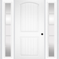 MMI 2 PANEL ARCH PLANKED 3'0" X 6'8" FIBERGLASS SMOOTH EXTERIOR PREHUNG DOOR WITH 2 FULL LITE SDL GRILLES GLASS SIDELIGHTS 200