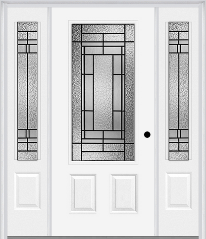 MMI 3/4 LITE 2 PANEL 6'8" FIBERGLASS SMOOTH PEMBROOK PATINA EXTERIOR PREHUNG DOOR WITH 2 PEMBROOK PATINA 3/4 LITE DECORATIVE GLASS SIDELIGHTS 607