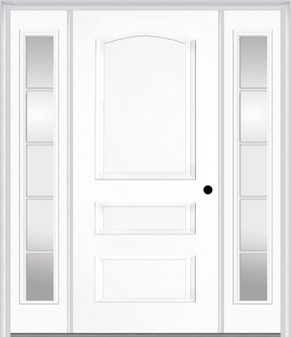 MMI 3 PANEL 3'0" X 6'8" FIBERGLASS SMOOTH EXTERIOR PREHUNG DOOR WITH 2 FULL LITE SDL GRILLES GLASS SIDELIGHTS 31