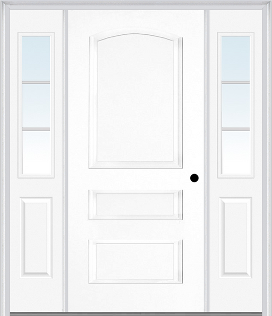 MMI 3 PANEL 3'0" X 6'8" FIBERGLASS SMOOTH EXTERIOR PREHUNG DOOR WITH 2 HALF LITE SDL GRILLES SIDELIGHTS 31