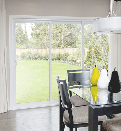 MI V3000 SERIES 9'0" X 6'8" VINYL 3 PANEL WHITE SLIDING/GLIDING LOW-E CLEAR TEMPERED GLASS WITH RISE/LOWER BLINDS/SHADES BETWEEN THE GLASS KD PATIO DOOR 1617 SCREEN OPTION