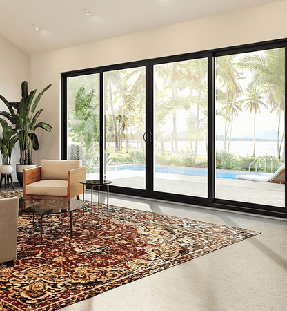 MI V3000 SERIES 12'0" X 6'8" VINYL 4 PANEL WHITE OXXO SLIDING/GLIDING LOW-E CLEAR TEMPERED GLASS WITH RISE/LOWER BLINDS/SHADES BETWEEN THE GLASS KD PATIO DOOR 1617 SCREEN OPTION