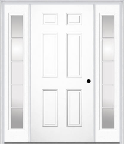 MMI 6 PANEL 3'0" X 6'8" FIBERGLASS SMOOTH EXTERIOR PREHUNG DOOR WITH 2 FULL LITE SDL GRILLES GLASS SIDELIGHTS 21