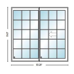 PELLA LIFESTYLE SERIES CONTEMPORARY 2 PANEL 83.25" X 79.5" ADVANCED LOW-E INSULATING TEMPERED ARGON FILL GLASS ASSEMBLED SLIDING/GLIDING PATIO DOOR GRILLES/SCREEN OPTIONS