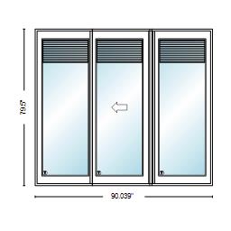 PELLA 90" X 79.5" LIFESTYLE SERIES CONTEMPORARY 3 PANEL OXO HINGED GLASS WITH MANUAL BLINDS/SHADES ADVANCED LOW-E INSULATING TEMPERED ARGON FILL GLASS ASSEMBLED SLIDING/GLIDING PATIO DOOR SCREEN OPTION