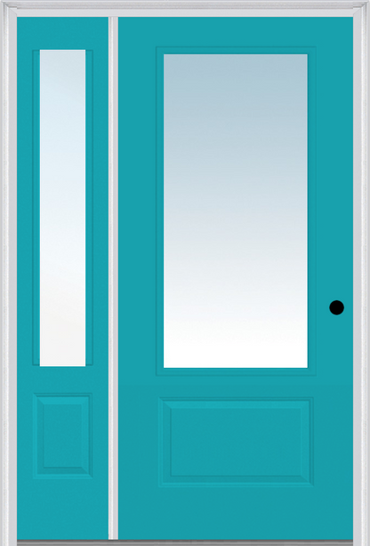 MMI 3/4 LITE 1 PANEL 3'0" X 6'8" FIBERGLASS SMOOTH EXTERIOR PREHUNG DOOR WITH 1 CLEAR 3/4 LITE GLASS SIDELIGHT 608