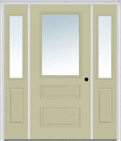 MMI 1/2 LITE HORIZONTAL 2 PANEL 3'0" X 6'8" FIBERGLASS SMOOTH CLEAR GLASS EXTERIOR PREHUNG DOOR WITH 2 HALF LITE CLEAR GLASS SIDELIGHTS 631