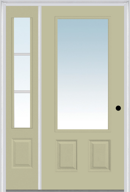 MMI 3/4 LITE 2 PANEL 3'0" X 6'8" FIBERGLASS SMOOTH EXTERIOR PREHUNG DOOR WITH 1 SDL GRILLES 3/4 LITE LOW-E GLASS SIDELIGHT 147