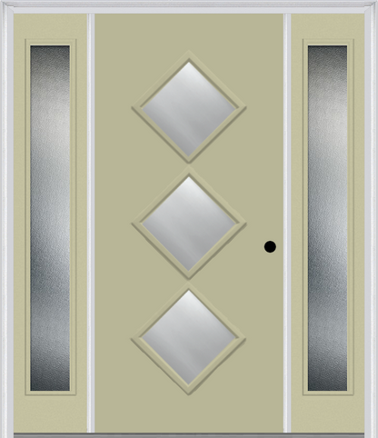 MMI 3 LITE DIAMOND 3'0" X 6'8" FIBERGLASS SMOOTH CLEAR OR FROSTED GLASS EXTERIOR PREHUNG DOOR WITH 2 CRAFTSMAN FULL LITE LOW-E SIDELIGHTS 840D3