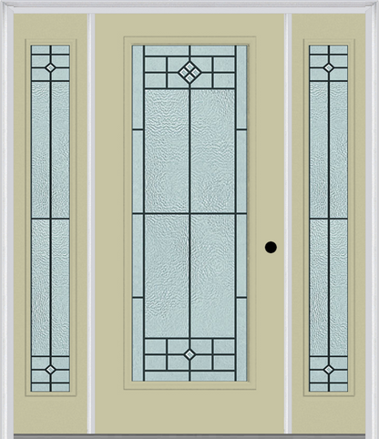 MMI FULL LITE 6'8" FIBERGLASS SMOOTH BEAUFORT PATINA EXTERIOR PREHUNG DOOR WITH 2 FULL LITE BEAUFORT PATINA DECORATIVE GLASS SIDELIGHTS 686