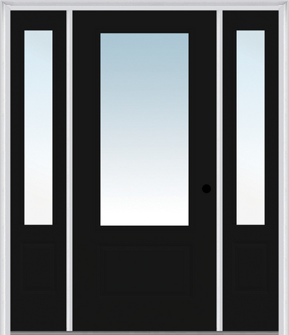 MMI 3/4 LITE 1 PANEL 3'0" X 6'8" FIBERGLASS SMOOTH EXTERIOR PREHUNG DOOR WITH 2 CLEAR 3/4 LITE GLASS SIDELIGHTS 608