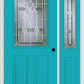 MMI 1/2 LITE 2 PANEL 6'8" FIBERGLASS SMOOTH RADIANT HUES NICKEL EXTERIOR PREHUNG DOOR WITH 1 HALF LITE RADIANT HUES NICKEL DECORATIVE GLASS SIDELIGHT 684