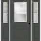 MMI 1/2 LITE HORIZONTAL 2 PANEL RAISE/LOWER BLINDS 3'0" X 6'8" FIBERGLASS SMOOTH EXTERIOR PREHUNG DOOR WITH 2 HALF LITE RAISE/LOWER BLINDS CLEAR GLASS SIDELIGHTS 631 RLB 692 RLB