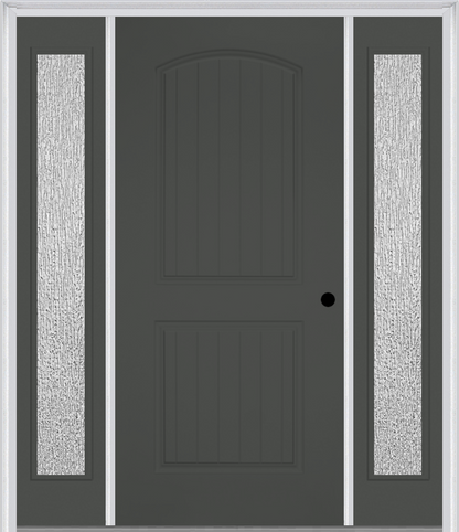 MMI 2 PANEL ARCH PLANKED 3'0" X 6'8" FIBERGLASS SMOOTH EXTERIOR PREHUNG DOOR WITH 2 FULL LITE CLEAR OR PRIVACY/TEXTURED GLASS SIDELIGHTS 200