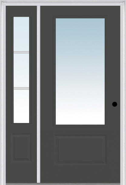 MMI 3/4 LITE 1 PANEL 3'0" X 6'8" FIBERGLASS SMOOTH EXTERIOR PREHUNG DOOR WITH 1 SDL GRILLES 3/4 LITE LOW-E GLASS SIDELIGHT 608