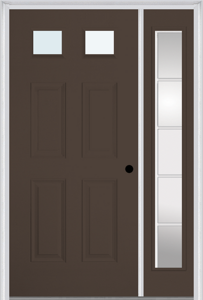 MMI 2-1/4 LITE 4 PANEL 3'0" X 6'8" FIBERGLASS SMOOTH EXTERIOR PREHUNG DOOR WITH 1 FULL LITE SDL GRILLES GLASS SIDELIGHT 23