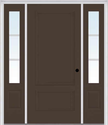 MMI 2 PANEL 3'0" X 6'8" FIBERGLASS SMOOTH EXTERIOR PREHUNG DOOR WITH 2 LOW-E GLASS 3/4 LITE SDL GRILLES SIDELIGHTS 110