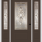 MMI 3/4 LITE 1 PANEL 6'8" FIBERGLASS SMOOTH HEIRLOOMS BRASS OR HEIRLOOMS SATIN NICKEL EXTERIOR PREHUNG DOOR WITH 2 HEIRLOOMS BRASS/SATIN NICKEL 3/4 LITE DECORATIVE GLASS SIDELIGHTS 608