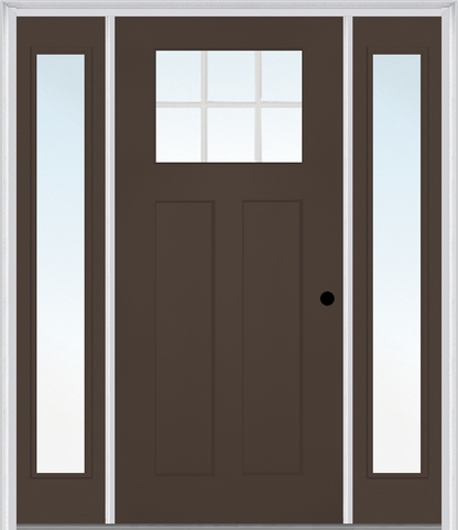 MMI CRAFTSMAN 2 PANEL SHAKER 3'0" X 6'8" FIBERGLASS SMOOTH LOW-E GLASS EXTERIOR PREHUNG DOOR WITH 2 FULL LITE CLEAR OR SDL GLASS SIDELIGHTS 866, 867 SDL, OR 868 SDL