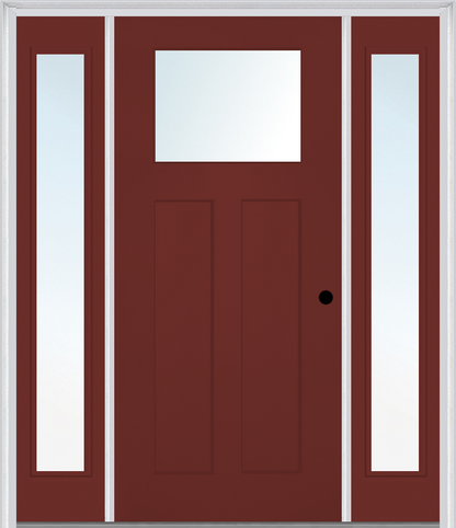 MMI CRAFTSMAN 2 PANEL SHAKER 3'0" X 6'8" FIBERGLASS SMOOTH LOW-E GLASS EXTERIOR PREHUNG DOOR WITH 2 FULL LITE CLEAR OR SDL GLASS SIDELIGHTS 866, 867 SDL, OR 868 SDL