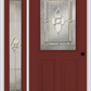 MMI 1/2 LITE 2 PANEL 6'8" FIBERGLASS SMOOTH NOUVEAU BRASS, NOUVEAU NICKEL, OR NOUVEAU PATINA EXTERIOR PREHUNG DOOR WITH 1 FULL LITE NOUVEAU BRASS/NICKEL/PATINA DECORATIVE GLASS SIDELIGHT 684