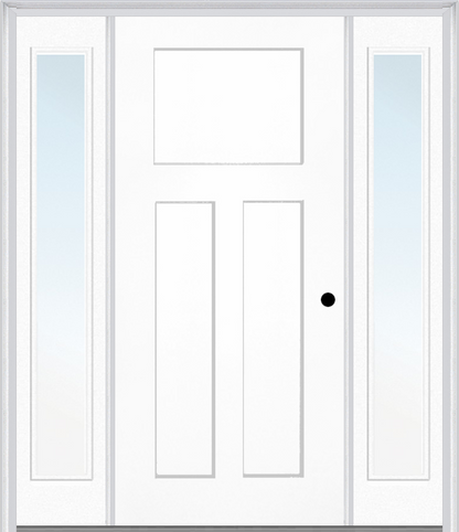 MMI CRAFTSMAN 3 PANEL SHAKER 3'0" X 6'8" FIBERGLASS SMOOTH EXTERIOR PREHUNG DOOR WITH 2 FULL LITE CLEAR GLASS SIDELIGHTS 30