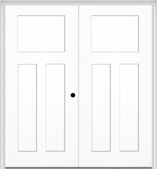 MMI TWIN/DOUBLE CRAFTSMAN 3 PANEL SHAKER 6'8" FIBERGLASS SMOOTH EXTERIOR PREHUNG DOOR 30