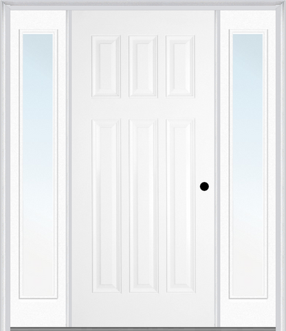 MMI CRAFTSMAN 6 PANEL 3'0" X 6'8" FIBERGLASS SMOOTH EXTERIOR PREHUNG DOOR WITH 2 FULL LITE CLEAR GLASS SIDELIGHTS 400