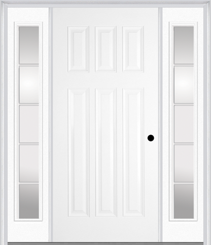 MMI CRAFTSMAN 6 PANEL 3'0" X 6'8" FIBERGLASS SMOOTH EXTERIOR PREHUNG DOOR WITH 2 FULL LITE SDL GRILLES GLASS SIDELIGHTS 400