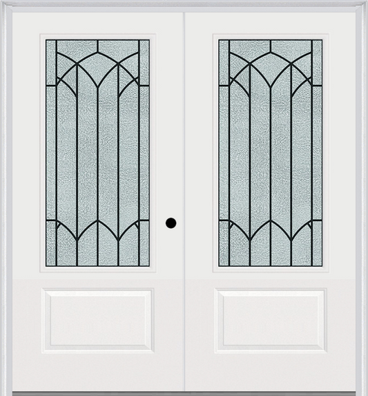 MMI TWIN/DOUBLE 3/4 LITE 1 PANEL 6'0" X 6'8" FIBERGLASS SMOOTH MONTCLAIRE WROUGHT IRON DECORATIVE GLASS EXTERIOR PREHUNG DOOR 608