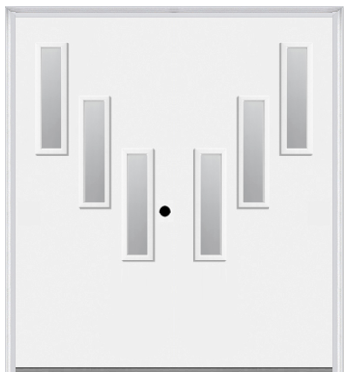 MMI TWIN/DOUBLE 3 LITE VERTICAL HINGE/STOP SIDE 6'8" FIBERGLASS SMOOTH CLEAR OR FROSTED GLASS EXTERIOR PREHUNG DOOR 842V3H/842V3S