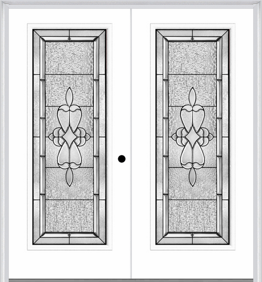 MMI TWIN/DOUBLE FULL LITE 6'8" FIBERGLASS SMOOTH JAMESTOWN PATINA DECORATIVE GLASS EXTERIOR PREHUNG DOOR 686