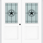 MMI TWIN/DOUBLE 1/2 LITE 1 PANEL 6'8" FIBERGLASS SMOOTH ELEGANT STAR WROUGHT IRON DECORATIVE GLASS EXTERIOR PREHUNG DOOR 682