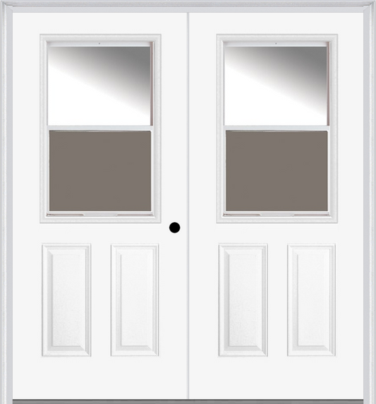 MMI TWIN/DOUBLE 1/2 LITE 2 PANEL 6'8" BUILDERS CLASSIC FIBERGLASS VENTING WINDOW CLEAR GLASS EXTERIOR PREHUNG DOOR 122V