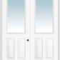 MMI TWIN/DOUBLE 1/2 LITE 2 PANEL 6'0" X 8'0" FIBERGLASS SMOOTH CLEAR GLASS EXTERIOR PREHUNG DOOR 906